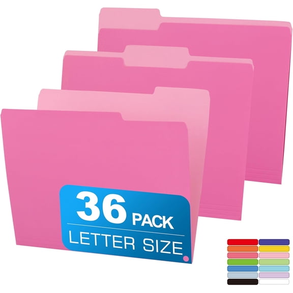 Two Tone Color File Folder 8.5 x 11 Inch,36 Packs Pink File Folders,1/3 Cut Tabs File Folder Letter Size,Manila File Folders for Office,School and Home,Organization