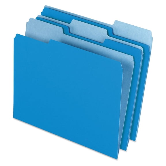 Two-Tone Color File Folders, Letter Size, Blue, 1/3 Cut, 100 per box (152 1/3 BLU), 12 inches