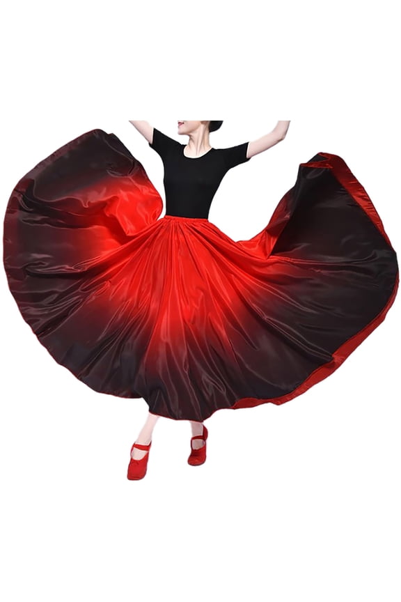 Two Tone Colors Long Circle Satin Maxi Flowy Swing Dance Cosplay Skirt Ladies Adult