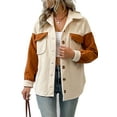 thumbnail image 1 of Two Tone Contrast Patch Pocket Button Up Fall Jacket for Women Beige Small, 1 of 5