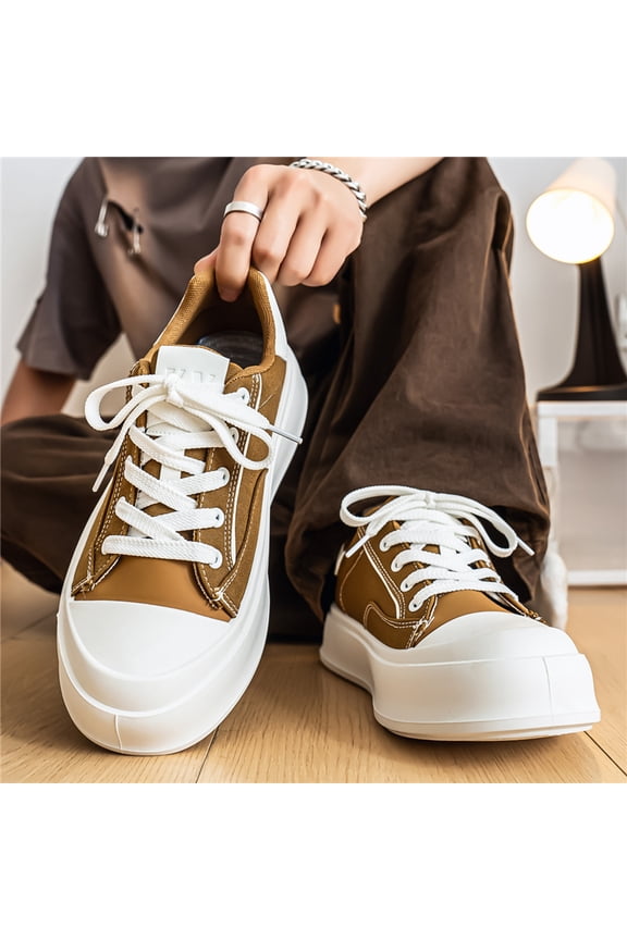 Two-Tone Contrast Stitching Chunky Platform Canvas Sneakers