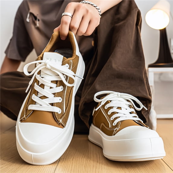 Two-Tone Contrast Stitching Chunky Platform Canvas Sneakers