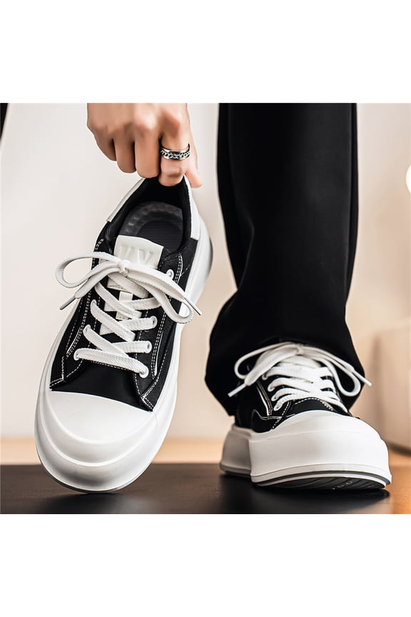 Two-Tone Contrast Stitching Chunky Platform Canvas Sneakers
