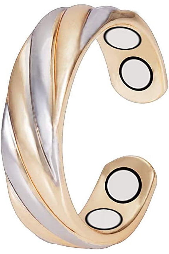 Two Tone Copper Magnetic Rings 2.3 inches, Pure Copper Rings for Women, Adjustable Cuff Rings, Gift for Mom&Wife