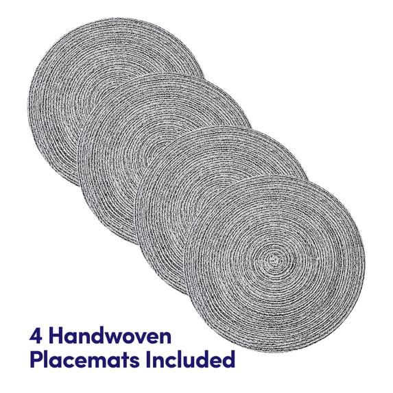 Two Tone Cotton 15" Round Woven Placemat Sets, 4-Pack Black
