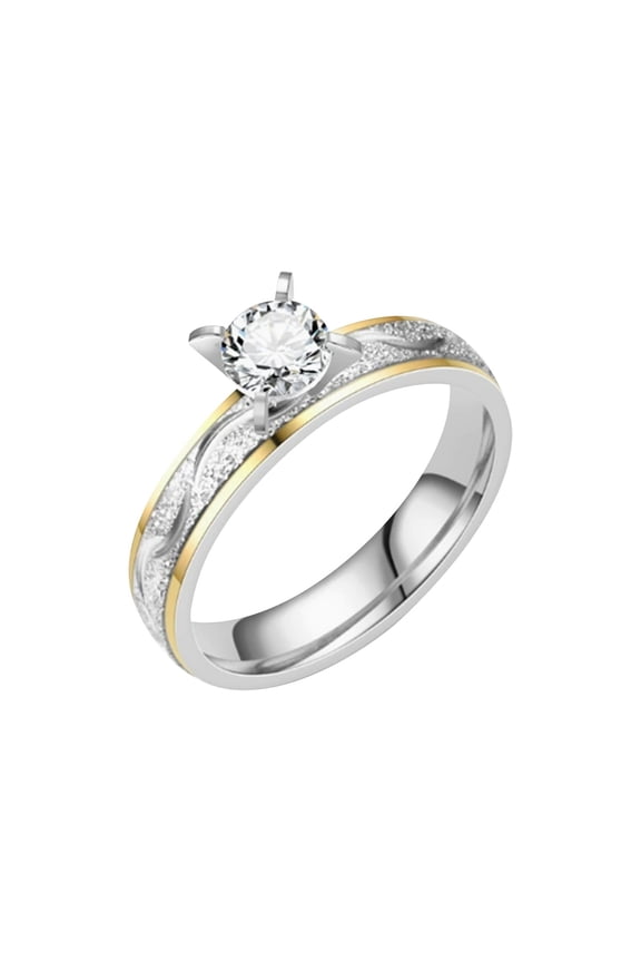 Two Tone Couple Rings Gold Silver Engagement Ring Set Frosted Wedding Band Set Promise Rings for Wedding Engagement Anniversary Gift Metal Couple Rings 2Pcs