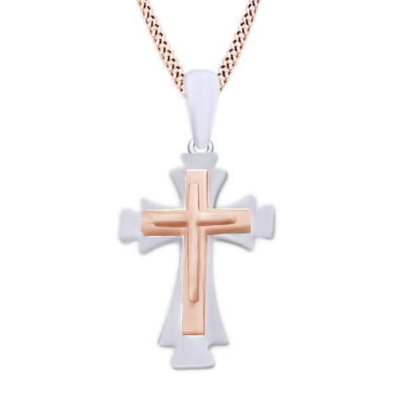 AFFY Two Tone Cross Necklace Pendant In 14k Rose Gold Over Sterling Silver