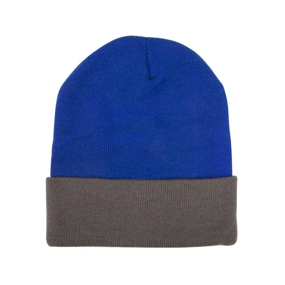 Two Tone Cuff Beanie - Royal/Grey