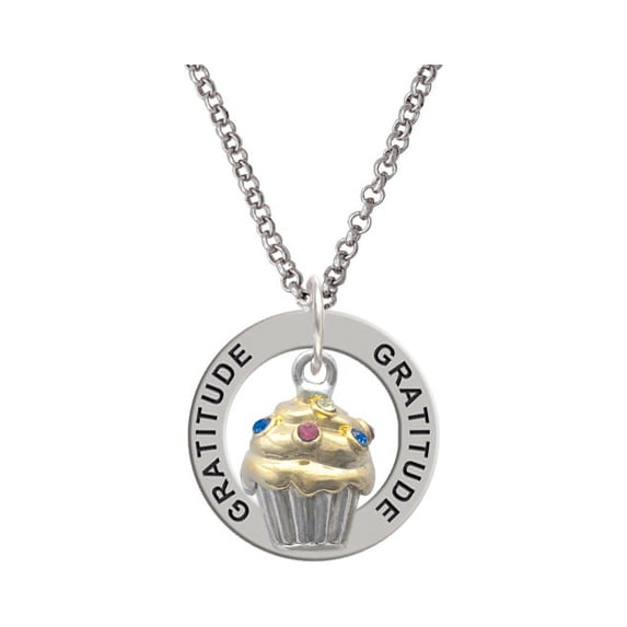 Two Tone Cupcake with Crystal Sprinkles Gratitude Affirmation Ring Necklace