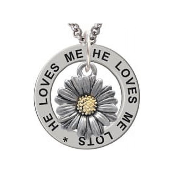 Two Tone Daisy Flower He Loves Me Affirmation Ring Necklace