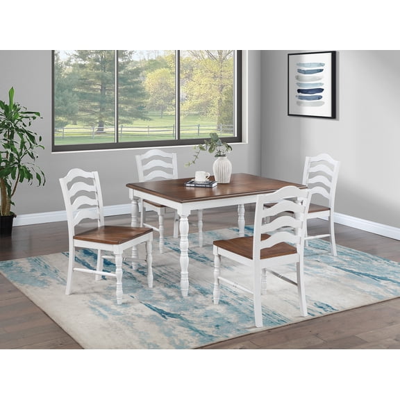 Two-Tone Design White Oak 5pc Dining Room Set Table 4x Side Chairs Unique wooden Kitchen Dinette