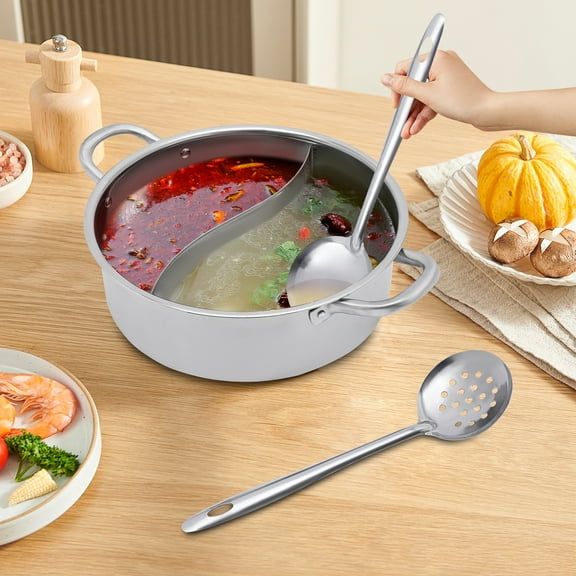 Two-Tone Divided Shabu Hot Pot - Family-Size 11"x11"x3.5", Induction-Compatible, Durable 304 Stainless Steel