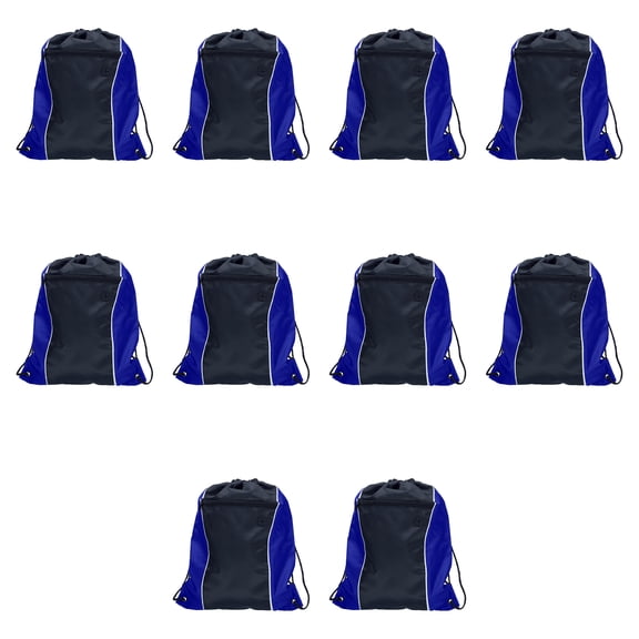 Two-Tone Drawstring Backpack Non-Woven - 10 pack - Durable Sports Backpacks - Ideal for School, Work, Sports, Travel, Gym & More - Blue