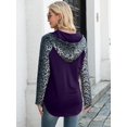 thumbnail image 1 of Two Tone Drawstring Kangaroo Pocket Leopard Print Hoodie for Women, 1 of 3