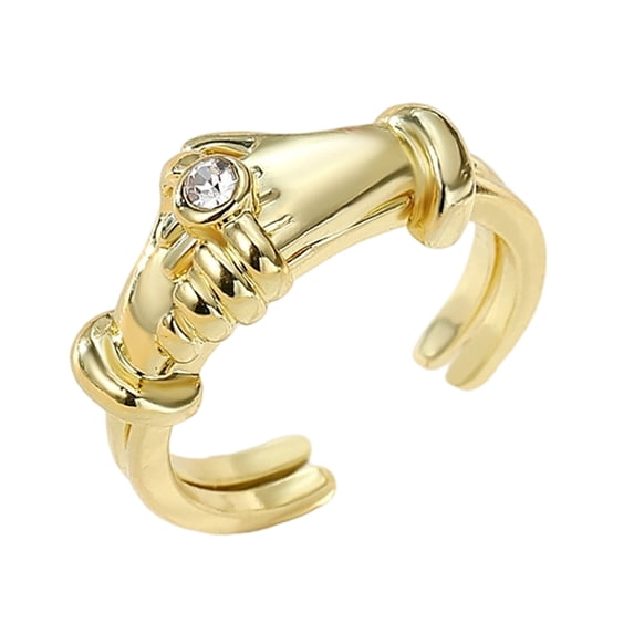 2 Rings Layout Two Tone Embraces Handshake Rings Adjustable Open End Design ...