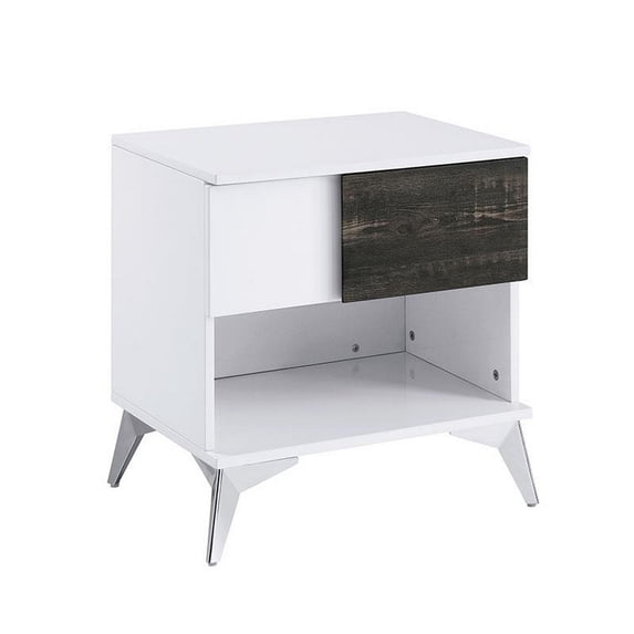 Benjara Two Tone End Table with Open Shelf, White and Brown