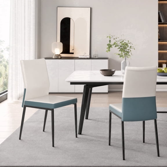 Manora Two-Tone Faux Leather High Back Upholstered Dining Chair, Armless Side Chair with Slender Black Metal Legs, Modern Accent Chair for Dining Room, Kitchen and Restaurant
