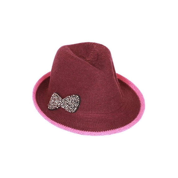 Two-Tone Fedora Cap with Bow - Burgundy
