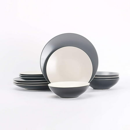 Stoneware Two-Tone Life Dinner Set，Outside Shiny + Inside Matte Glaze
