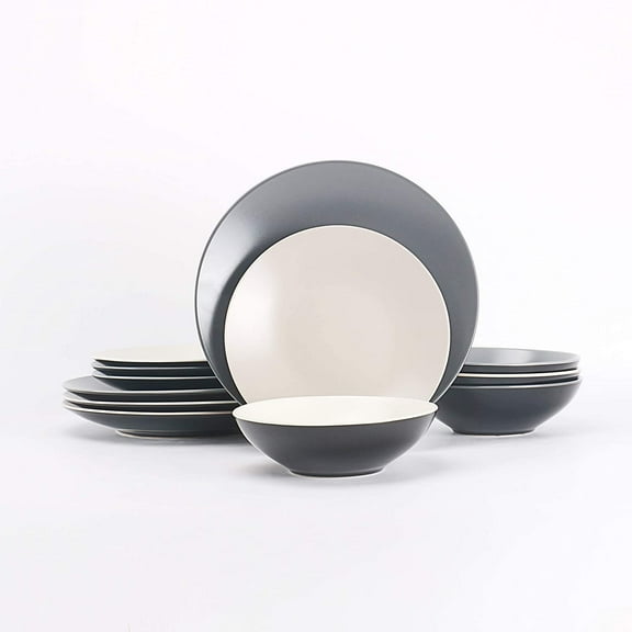 Stoneware Two-Tone Life Dinner Set，Outside Shiny + Inside Matte Glaze