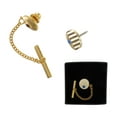 thumbnail image 1 of Two Tone Gold And Silver Tone Striped Blue Rhinestone Tie Tack Pin Gift Mens Adult Male, 1 of 2