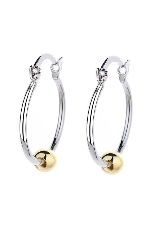 Two-Tone Gold Bead Hoop Earrings