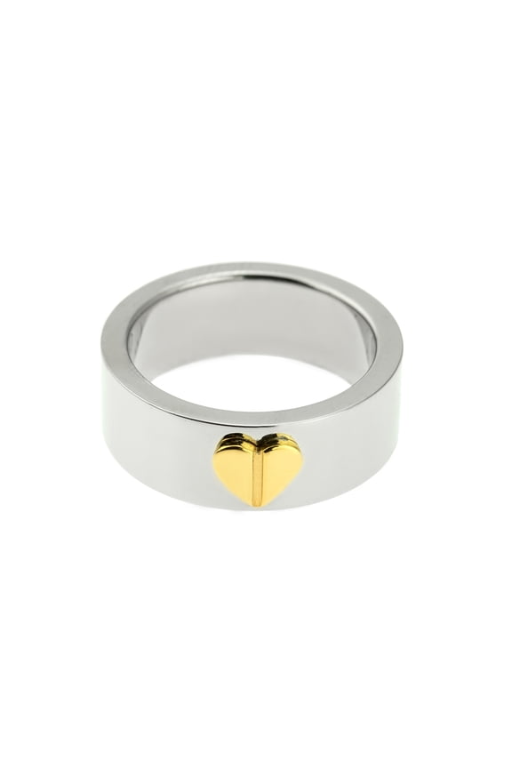 Two-Tone Gold IP Plated Stainless Steel Heart Ring - Brushed and Polished Finish Sizes 5-9 size 5