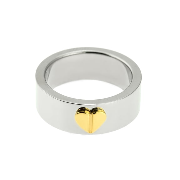 Two-Tone Gold IP Plated Stainless Steel Heart Ring - Brushed and Polished Finish Sizes 5-9 size 9