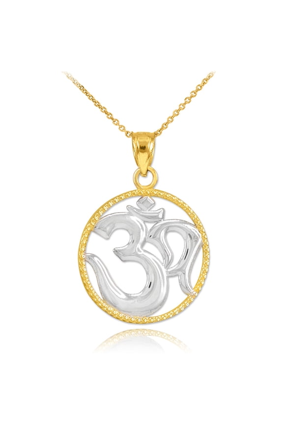 Two-Tone Gold Om Symbol Charm Pendant Necklace (10K Yellow Gold, Pendant with 16" chain)
