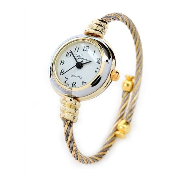 Two Tone Gold Silver Cable Band Ladies Bangle Watch