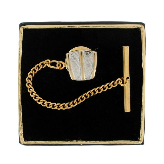 Two Tone Gold & Silver Tone Striped Textured Mens Tie Tac Tack Pin Gift Boxed