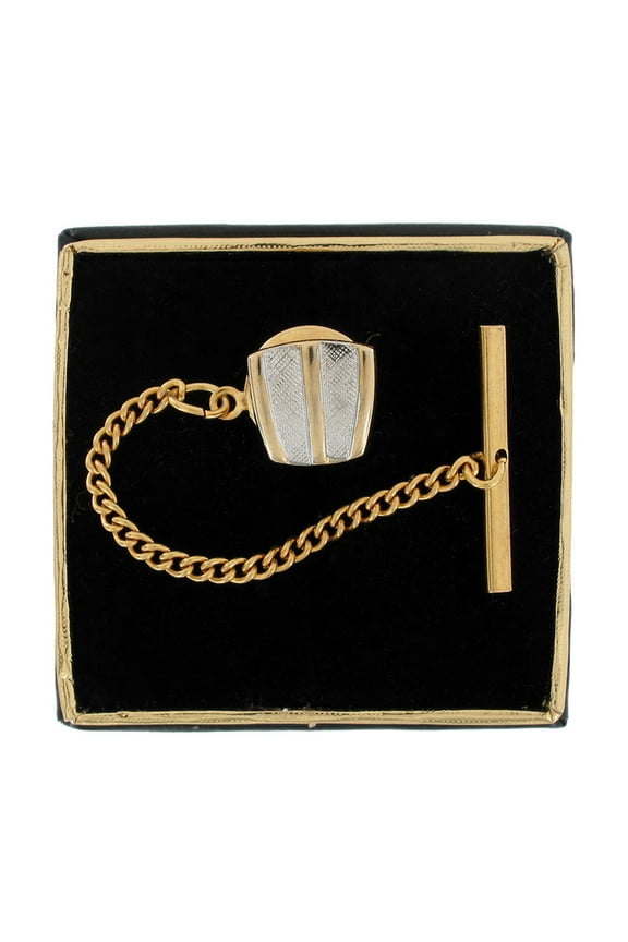 Two Tone Gold & Silver Tone Striped Textured Mens Tie Tac Tack Pin Gift Boxed