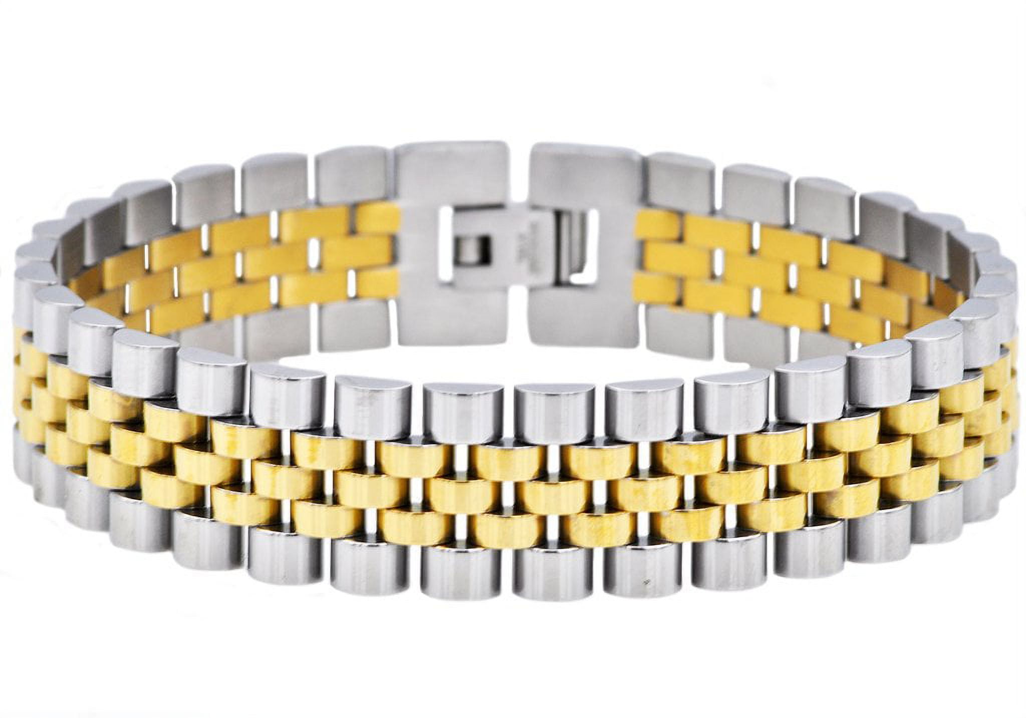 BEAUX BIJOUX Two-Tone Gold and Silver Plated Stainless Steel Micro Link 8.5 Mens Solid Designed Bracelet