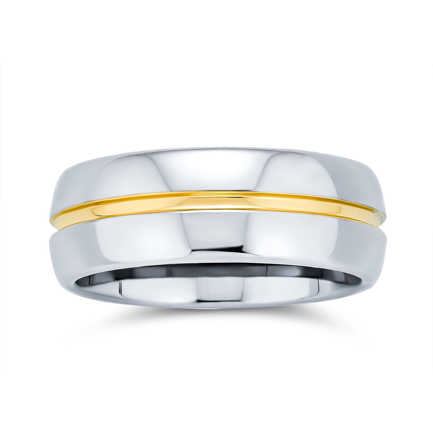 Two Tone Golden Stripe Wedding Band Gold Plated Titanium Ring 8MM