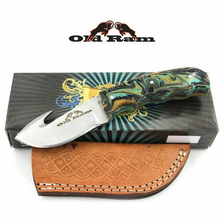 Two Tone Green Gut Hook Knife Full Tang Blade with Sheath