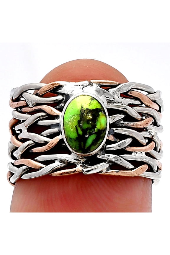 Two Tone - Green Matrix Turquoise 925 Sterling Silver Ring s.5.5 Jewelry R-1589 SDR230014