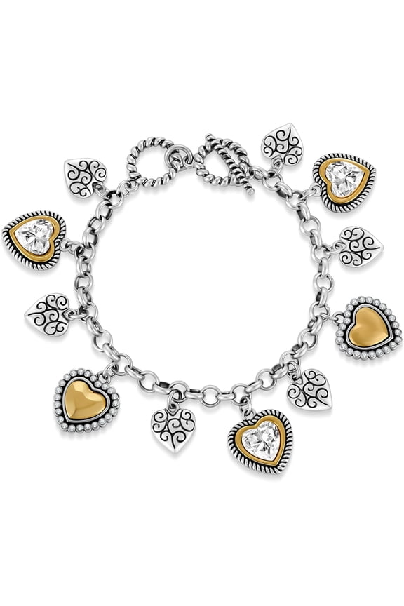 Two Tone Heart Bracelet for Women Silver Gold Heart Charm Bracelets Vintage Silver Statement Bracelet OT Toggle Chunky Bracelets
