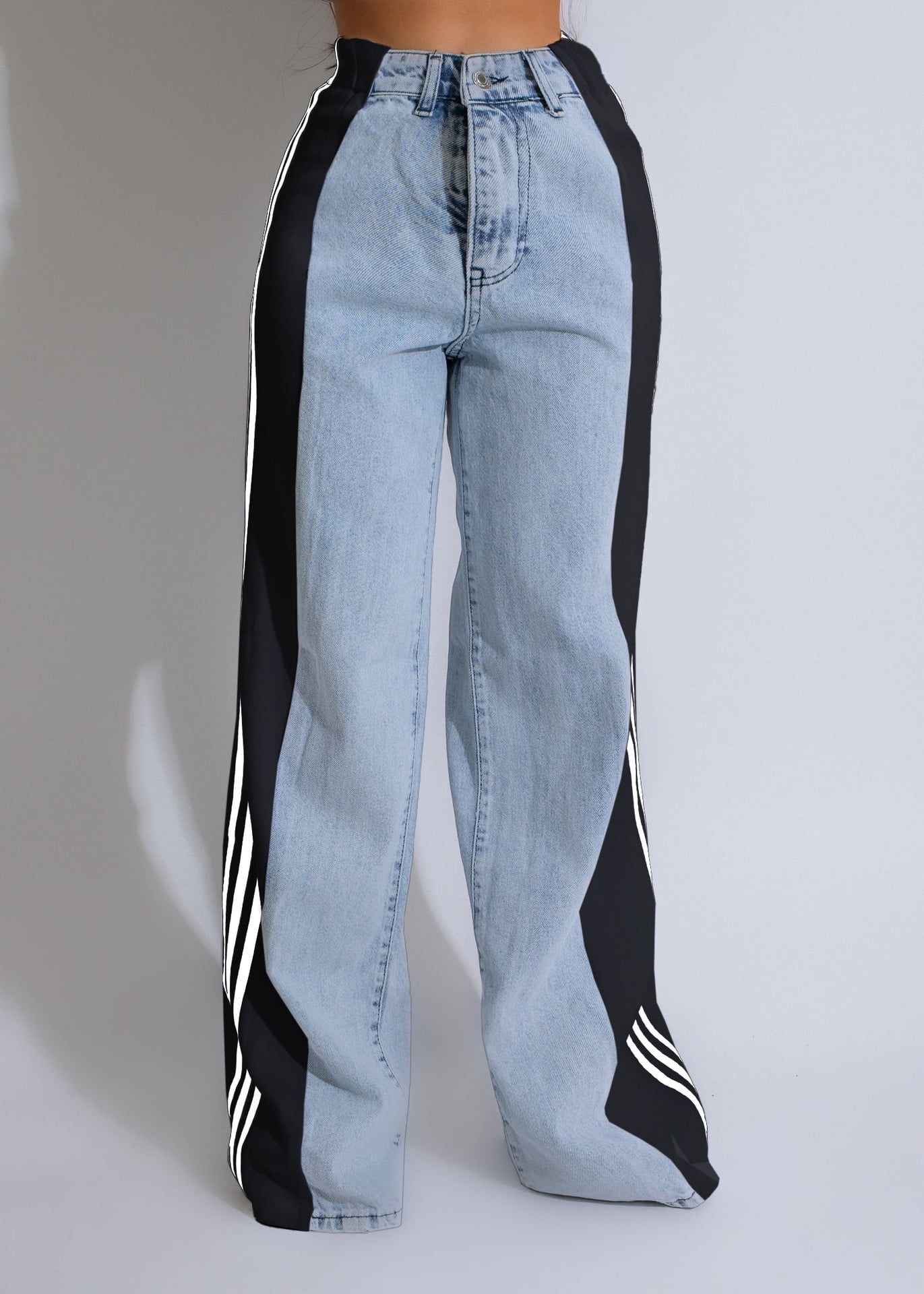 パンツ DIAGONAL : 24FW / DENIM MIXED BANDING PANTS (2COLORS) Two-Tone-High-Waisted-Wide-Leg