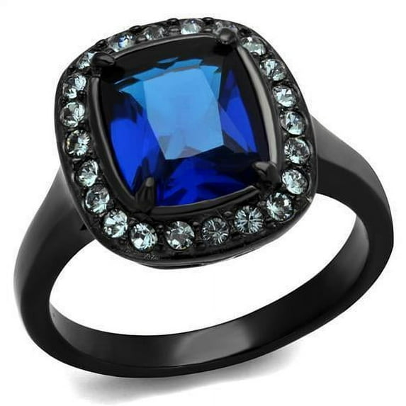Two-Tone IP Black (Ion Plating) Stainless Steel Ring with Synthetic Synthetic Glass in Montana for Women Montana Stone Color Style TK2283 Size 6