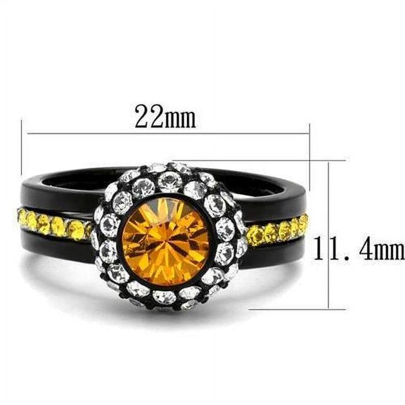 Two-Tone IP Black (Ion Plating) Stainless Steel Ring with Top Grade Crystal in Topaz for Women Topaz Stone Color Style TK2783 Size 7