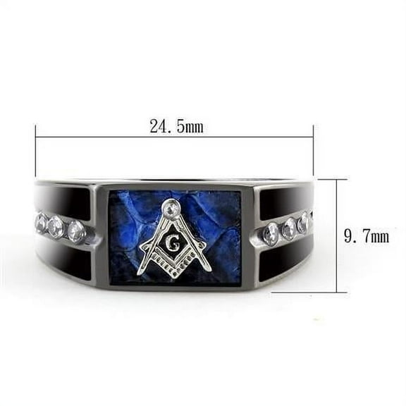Two-Tone IP Black Stainless Steel Ring with AAA Grade CZ in Clear for Women Masonic Theme Clear Stone Color Style TK3116 Size 9
