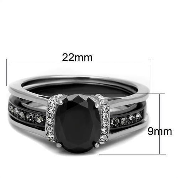 Two-Tone IP Black Stainless Steel Ring with Synthetic Synthetic Glass in Jet for Women Jet Stone Color Style TK2971 Size 5