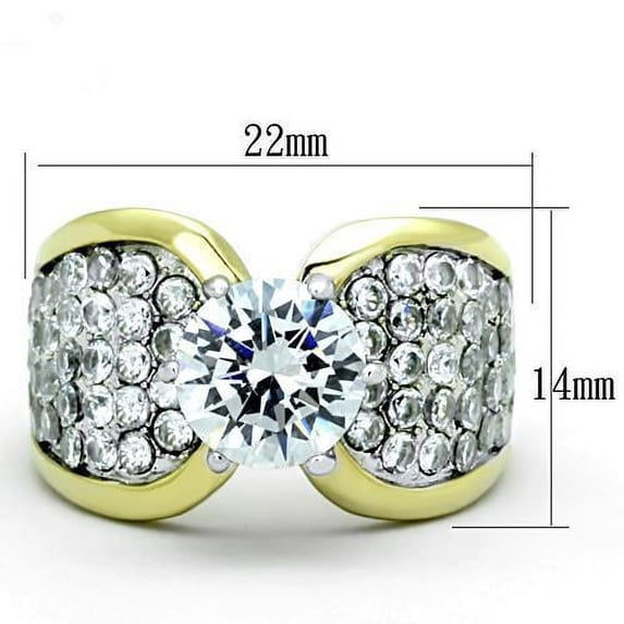 Two-Tone IP Gold (Ion Plating) Stainless Steel Ring with AAA Grade CZ in Clear for Women Clear Stone Color Style TK1547 Size 10