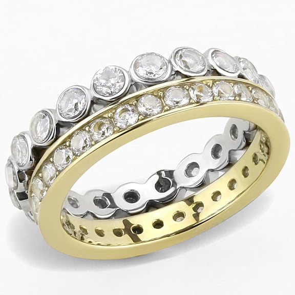 Two-Tone IP Gold (Ion Plating) Stainless Steel Ring with AAA Grade CZ in Clear for Women Clear Stone Color Style TK3232 Size 10