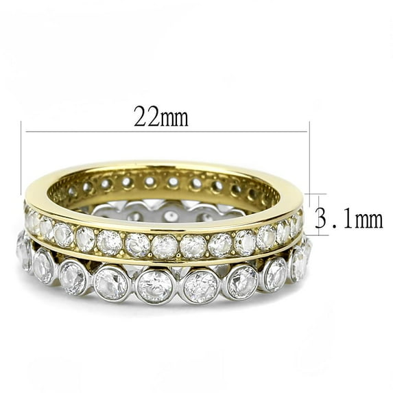 Two-Tone IP Gold (Ion Plating) Stainless Steel Ring with AAA Grade CZ in Clear for Women Clear Stone Color Style TK3232 Size 9