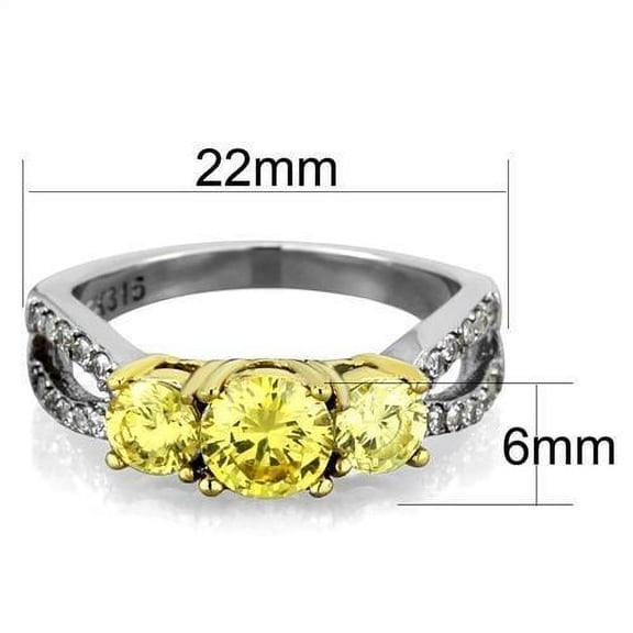 Two-Tone IP Gold (Ion Plating) Stainless Steel Ring with AAA Grade CZ in Topaz for Women Topaz Stone Color Style TK1795 Size 6