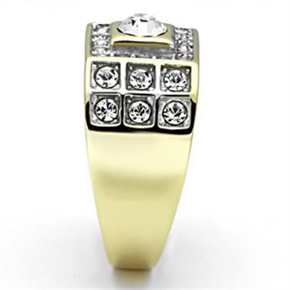Two-Tone IP Gold (Ion Plating) Stainless Steel Ring with Top Grade Crystal in Clear for Women Clear Stone Color Style TK762 Size 10