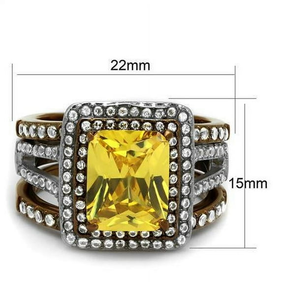Two Tone IP Light Brown (IP Light coffee) Stainless Steel Ring with AAA Grade CZ in Topaz for Women Topaz Stone Color Style TK2962 Size 10