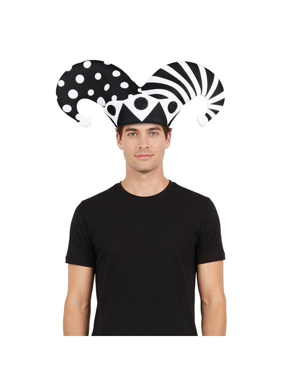 Two Tone Jester Hat, Polka Dot and Striped Party Cap, Funny Stage Performance Headwear for Events