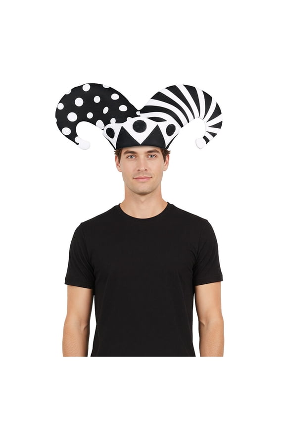 Two Tone Jester Hat, Polka Dot and Striped Party Cap, Funny Stage Performance Headwear for Events